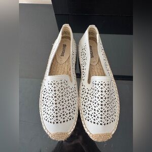 Soludos White Laser-Cut Leather Espadrille Slip-Ons